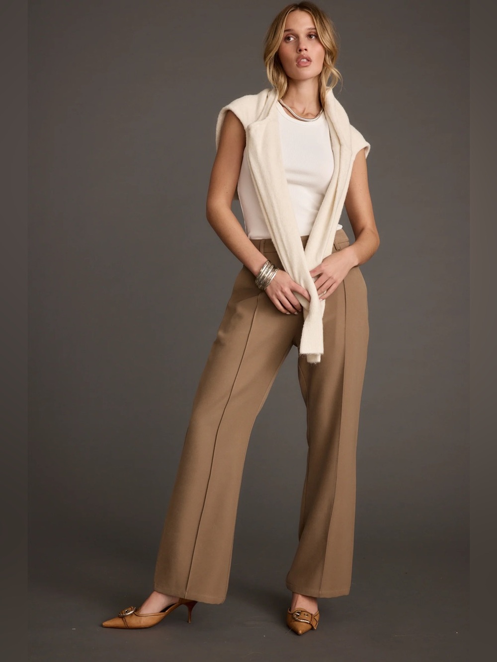 12th Tribe - Virginia Taupe Seamed Slim Leg Trousers - Size M - Picture 7 of 11